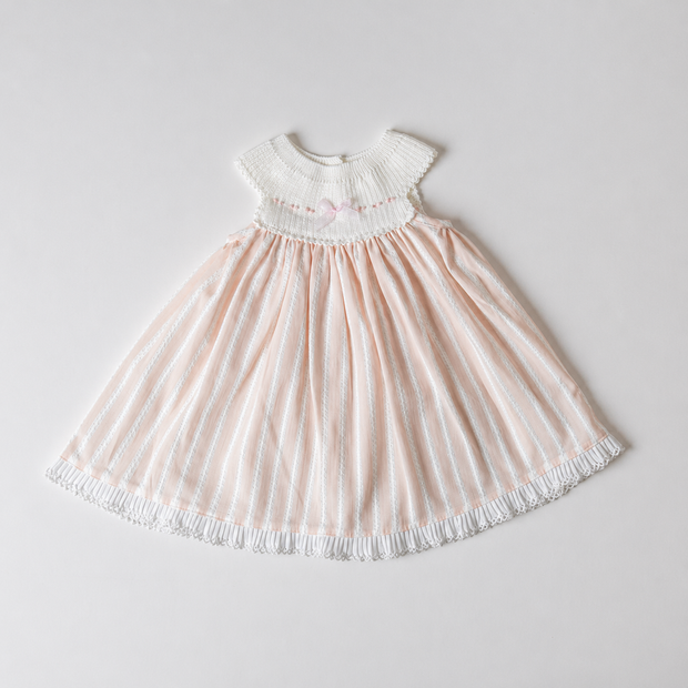 Pink and ivory striped smocked dress