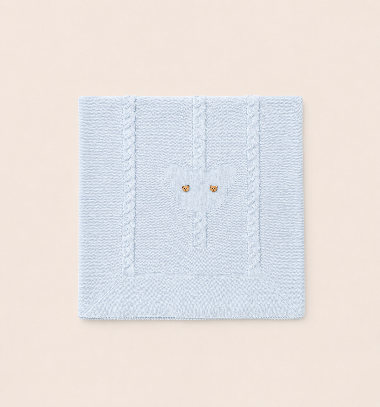 Knit Baby Blanket with Bear Knitted detail