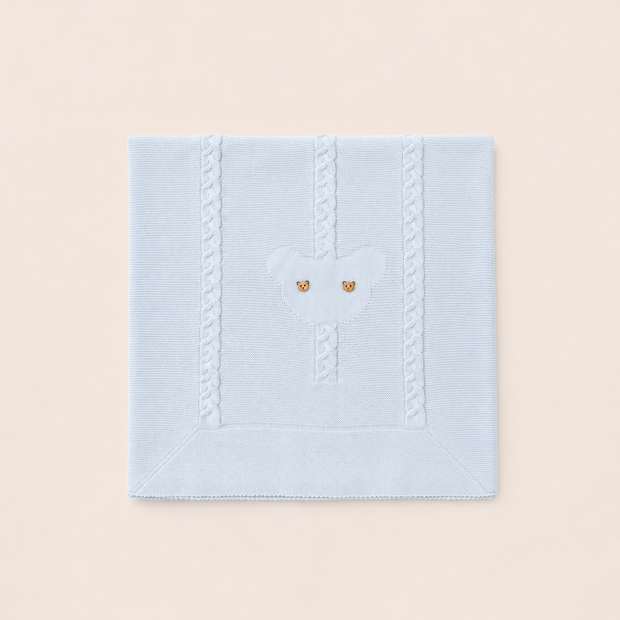 Knit Baby Blanket with Bear Knitted detail