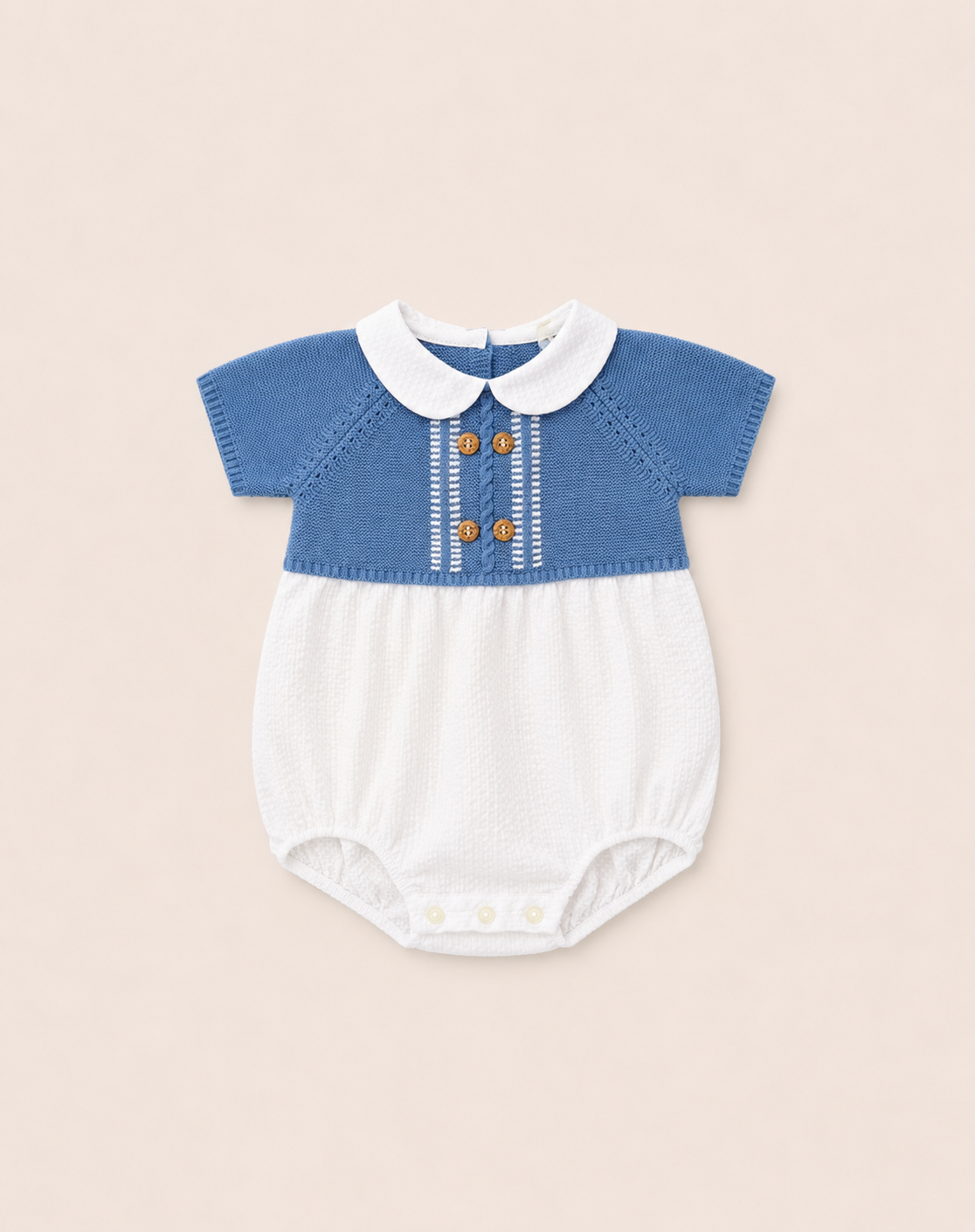 Blue Knit Baby Bubble with Muslin Bottom