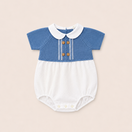 Blue Knit Baby Bubble with Muslin Bottom