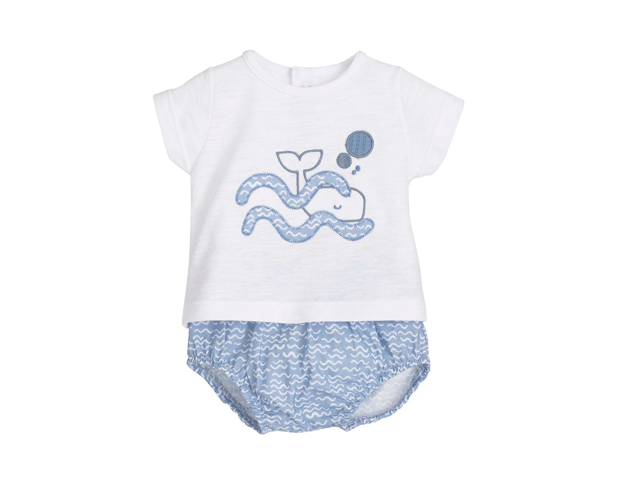 Catching Waves - baby boy whale summer outfit.   soft cotton t-shirt and blue bottom set