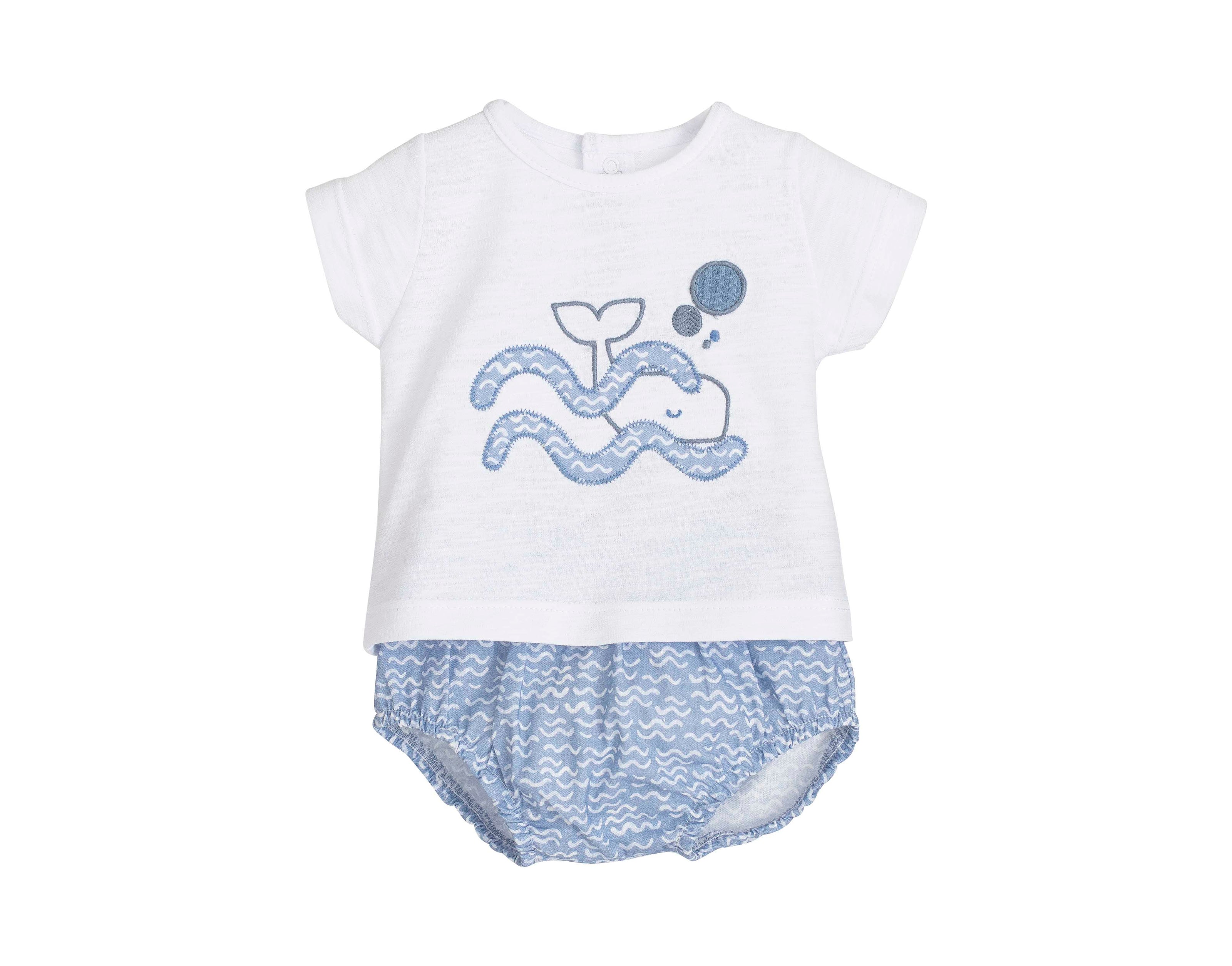 Catching Waves - baby boy whale summer outfit.   soft cotton t-shirt and blue bottom set