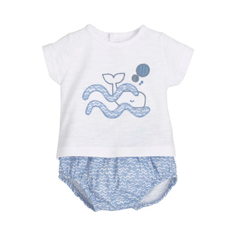Catching Waves - baby boy whale summer outfit.   soft cotton t-shirt and blue bottom set