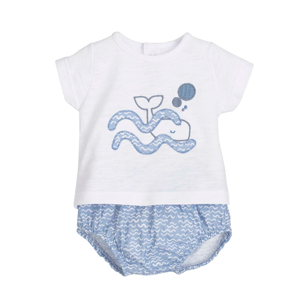 Catching Waves - baby boy whale summer outfit.   soft cotton t-shirt and blue bottom set