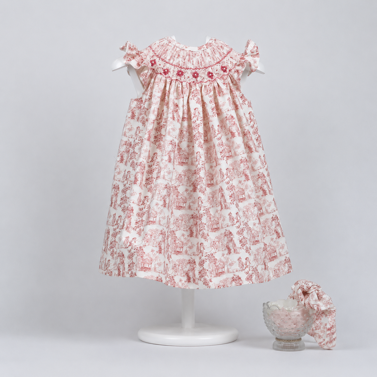 Blush Toile Smocked Dress
