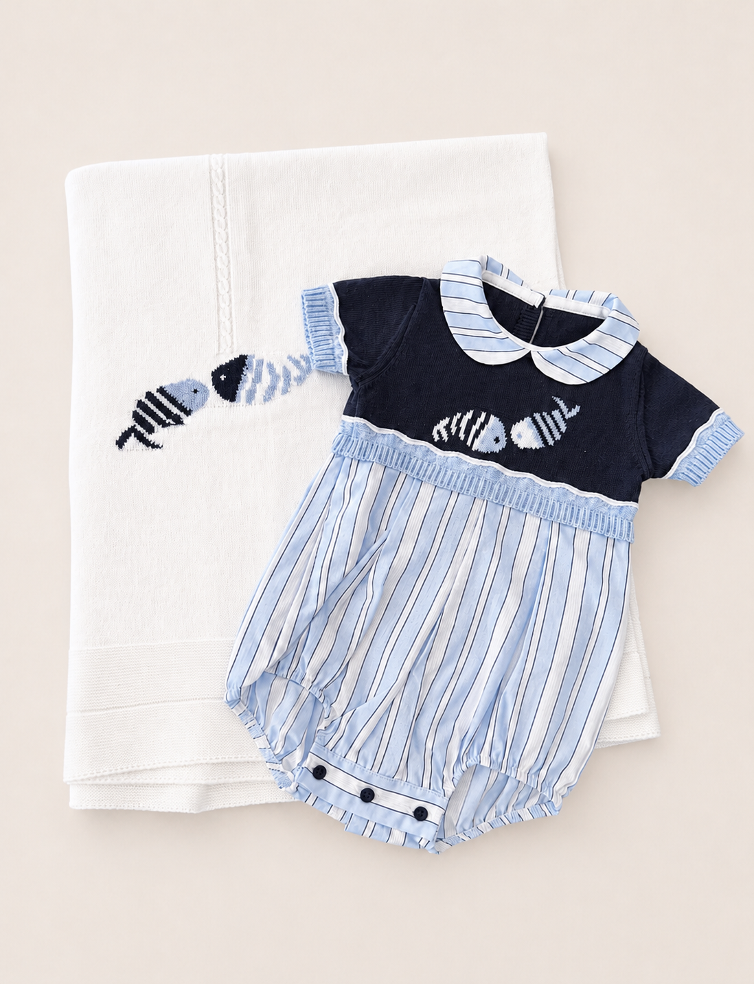 Nautical Baby Boy Romper & Blanket Set