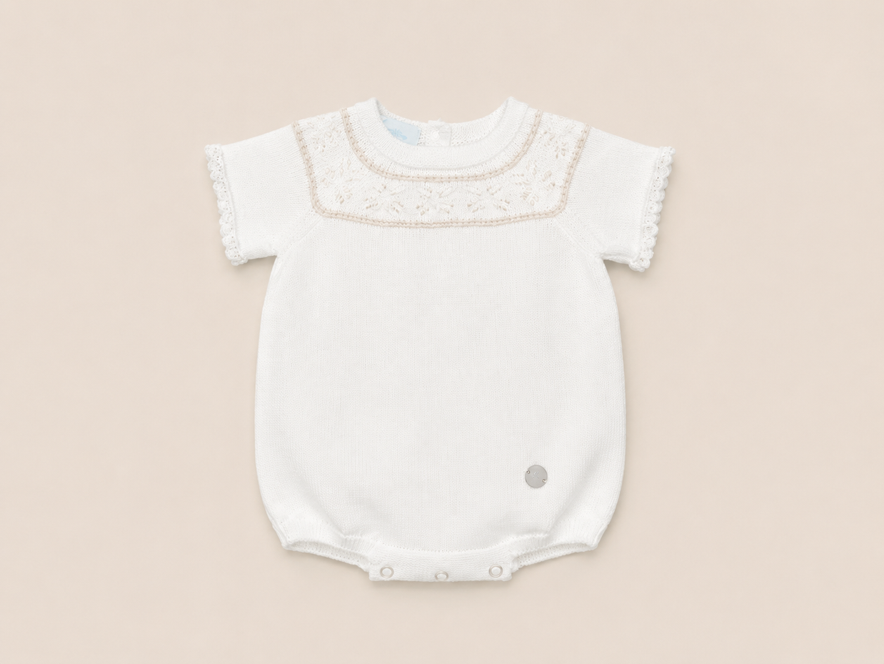 Elegant Ivory Knit Baby Romper – Classic Special Occasion Outfit