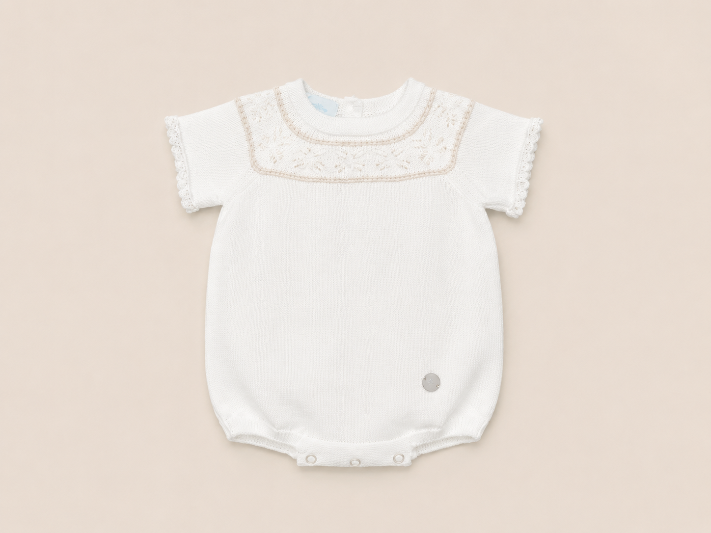 Elegant Ivory Knit Baby Romper – Classic Special Occasion Outfit