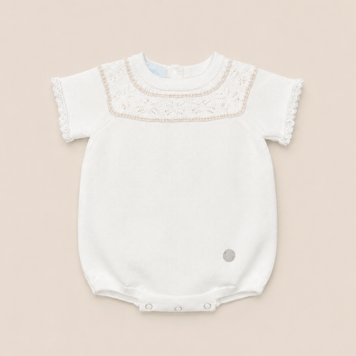 Elegant Ivory Knit Baby Romper – Classic Special Occasion Outfit