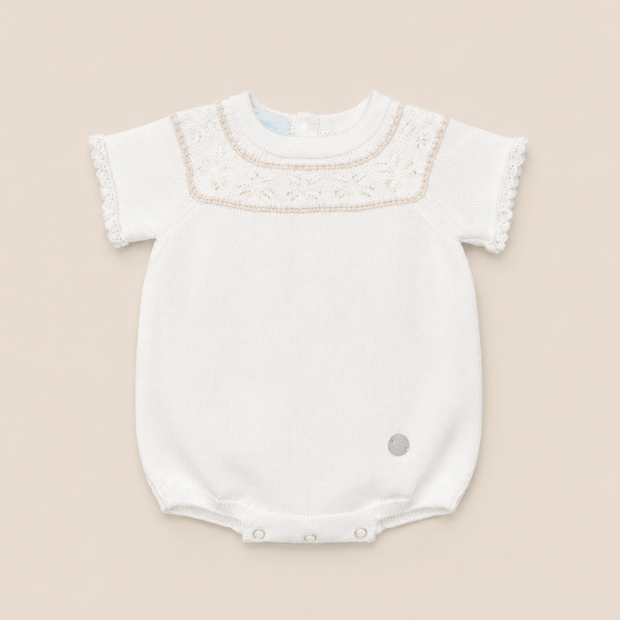 Elegant Ivory Knit Baby Romper – Classic Special Occasion Outfit