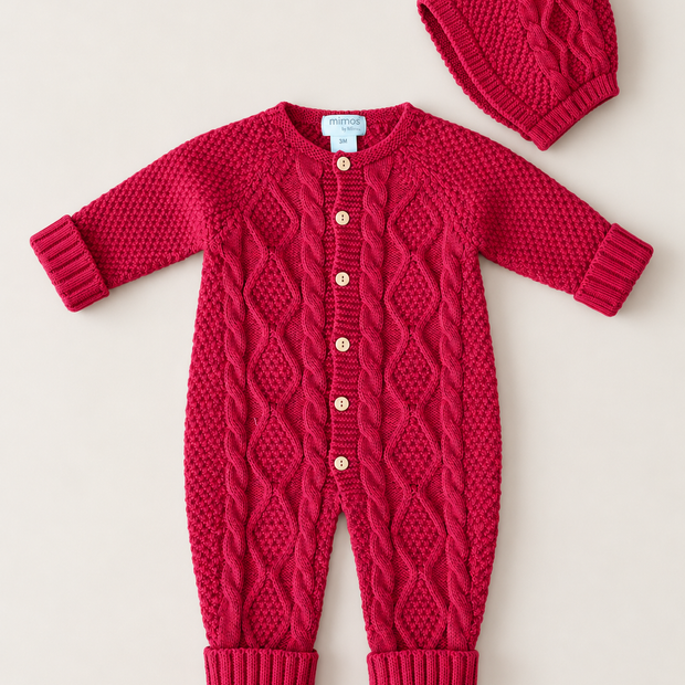 Cable Knit Baby Long-Sleeve & Bonnet Outfit