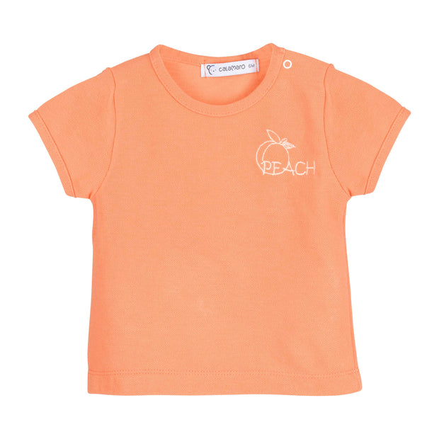 Boys Peach Cotton T-Shirt & Gingham Shorts Set | Classic Baby Summer Outfit