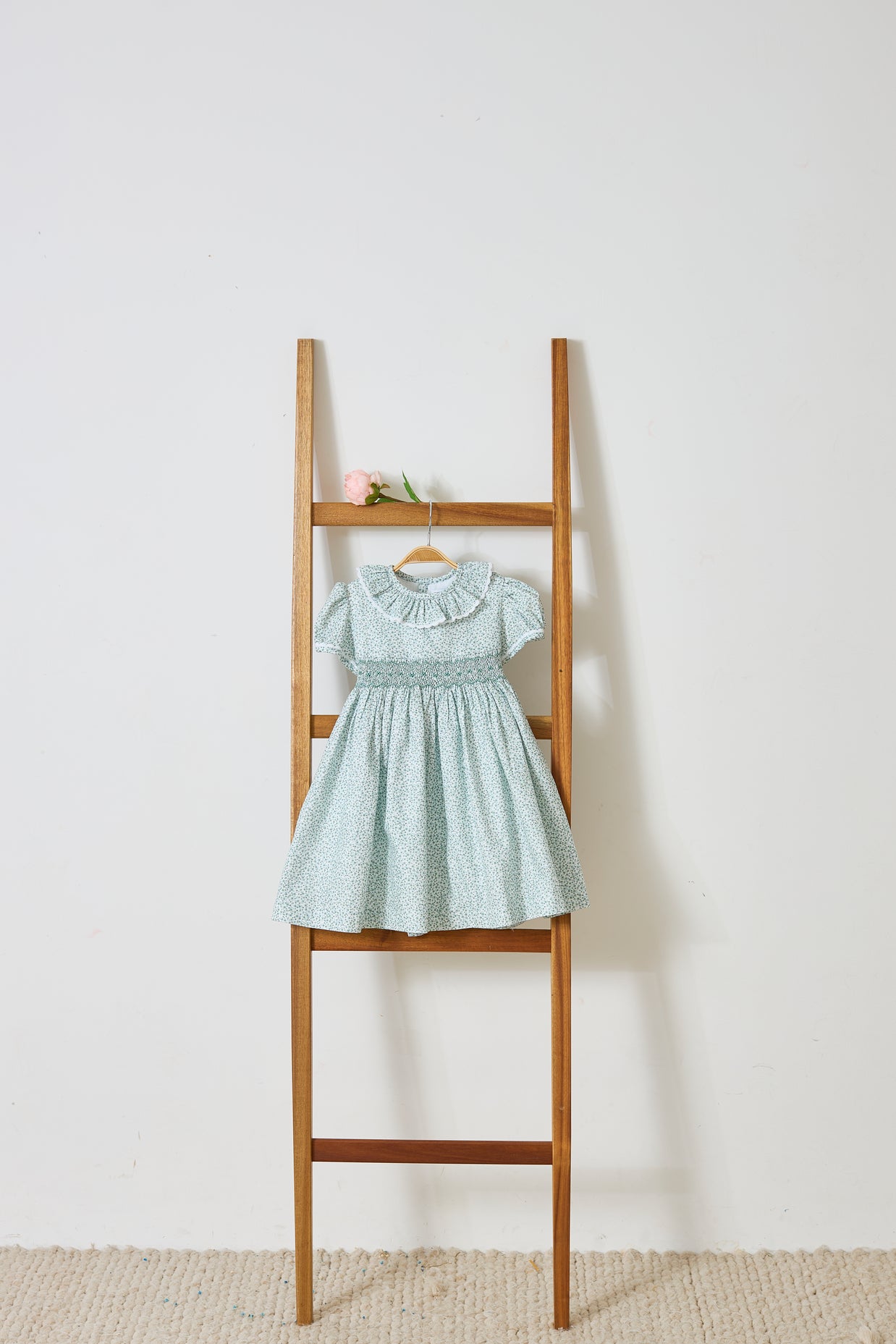 Girls Sage Green Smocked Floral Dress