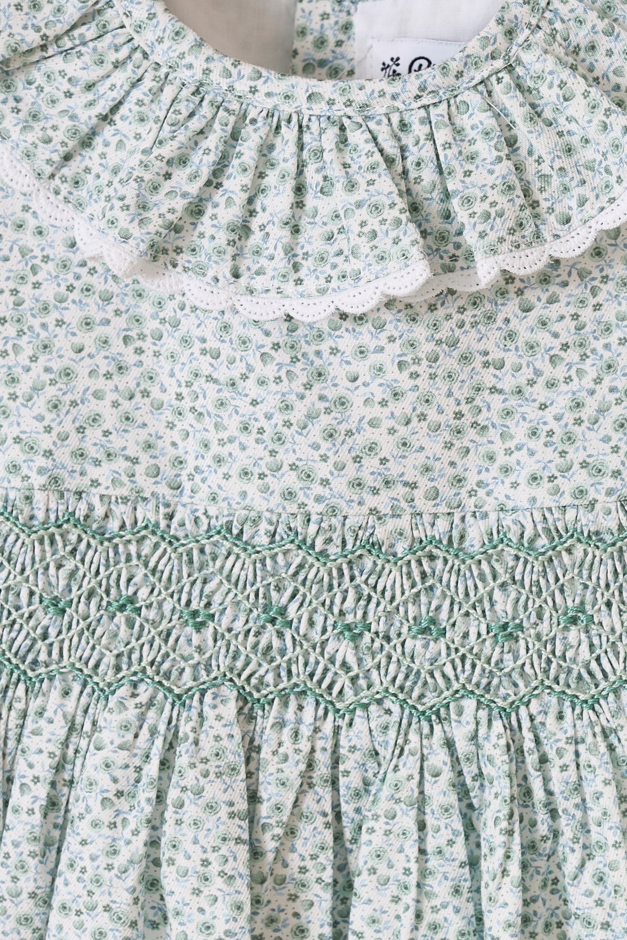 Girls Sage Green Smocked Floral Dress