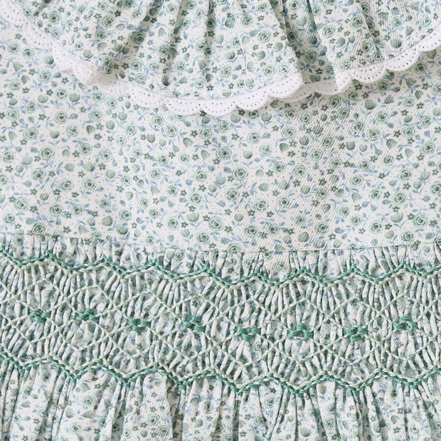 Girls Sage Green Smocked Floral Dress