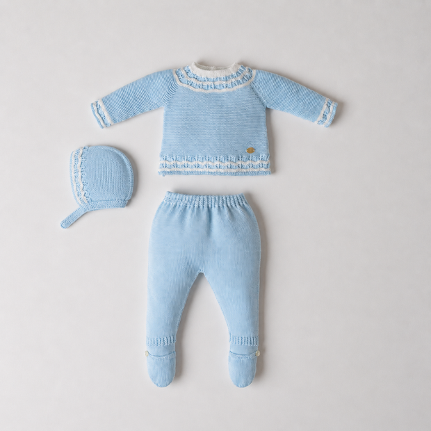 Knit Sweater, Footed Pants & Bonnet Outfit