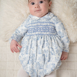 Blue Smocked Baby Romper