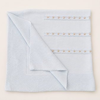 Blue Knit Baby Blanket with Beige Trim