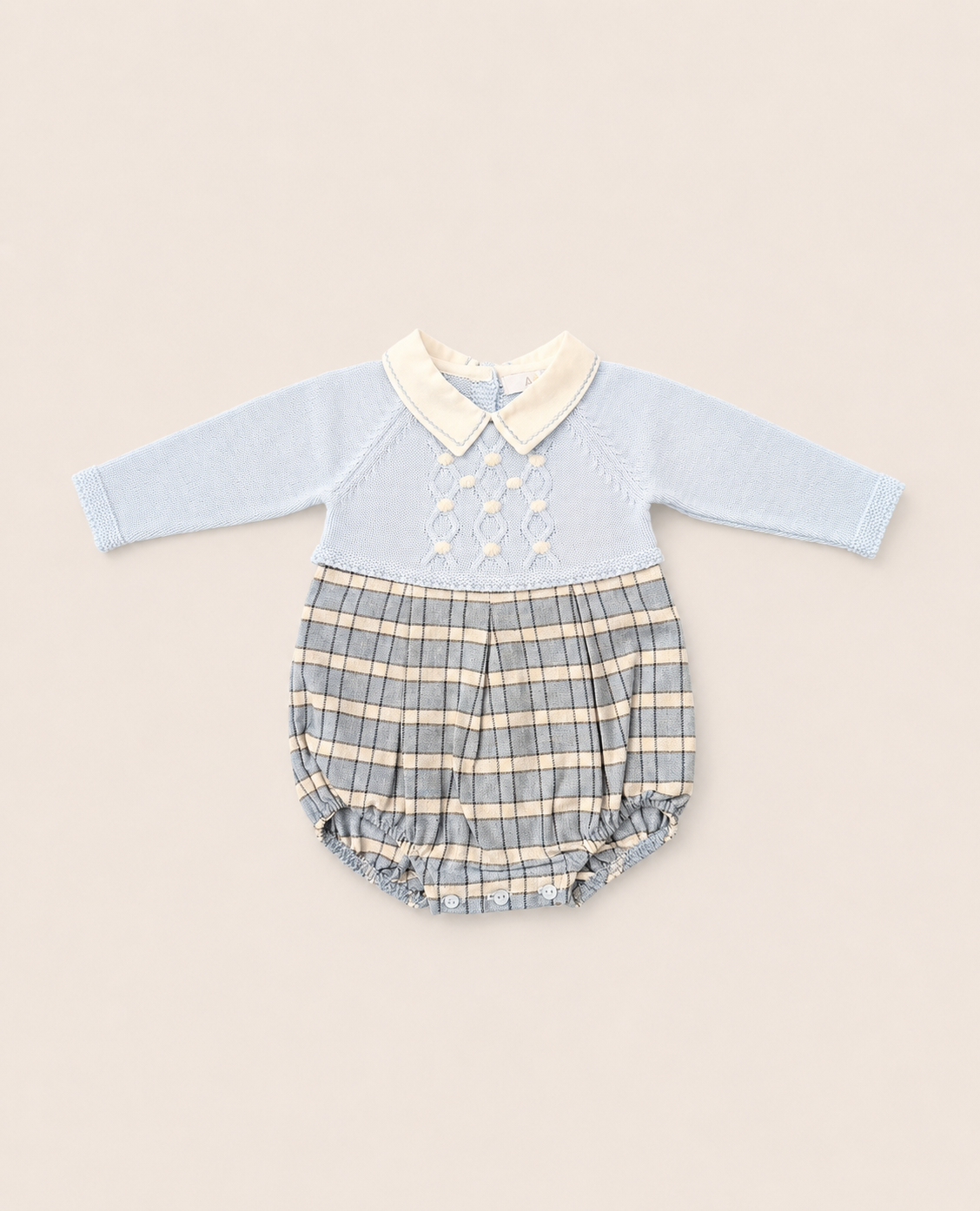 Plaid Baby Bubble Romper with Embroidered Peter Pan Collar
