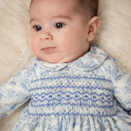 Blue Smocked Baby Romper