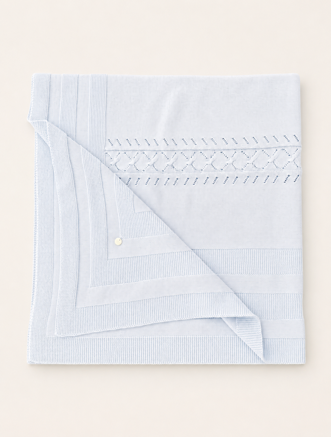 Blue Knit Baby Blanket with Openwork Detail