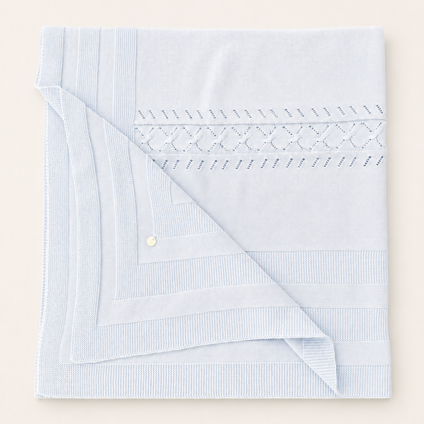 Blue Knit Baby Blanket with Openwork Detail