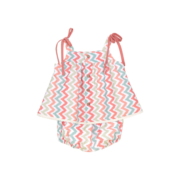 Baby Girl Summer Dress Set – Coral and Pastel Chevron