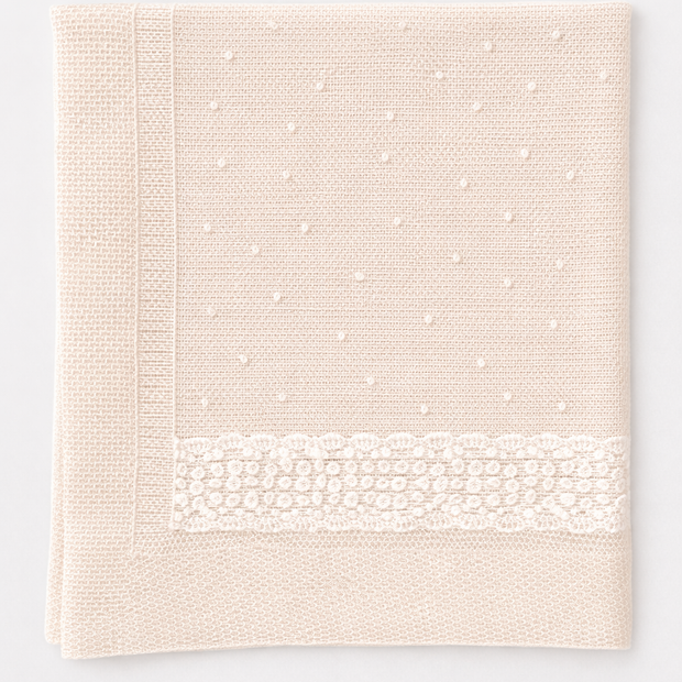 Cream Baptismal Blanket with Lace Detail