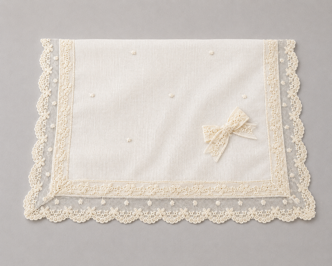 Diana Baptismal Set - Gown with Lace, Matching Bonnet & Burp Towel
