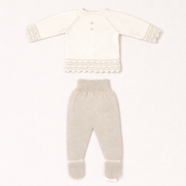 Beige 2 Piece Set – Cardigan with Footed Pants