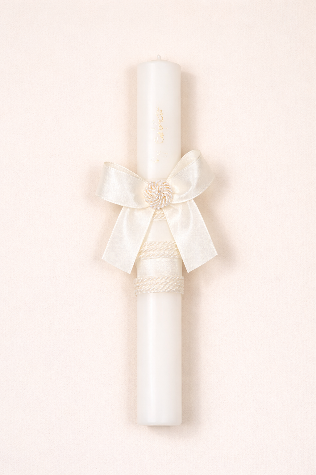 Leonor Baptismal Set - Gown with Satin Ribbon/Lace Trim, Bonnet, Blanket & Candle