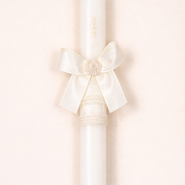Leonor Baptismal Set - Gown with Satin Ribbon/Lace Trim, Bonnet, Blanket & Candle