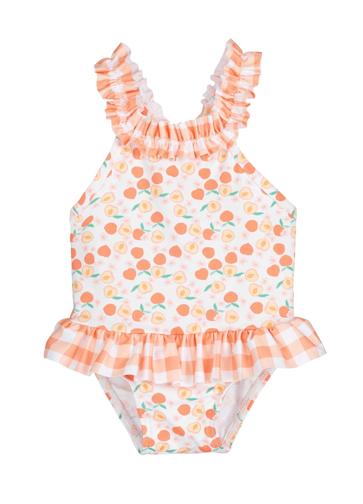 Baby girl peach print swimsuit - ruffle strap one piece infant swimwear