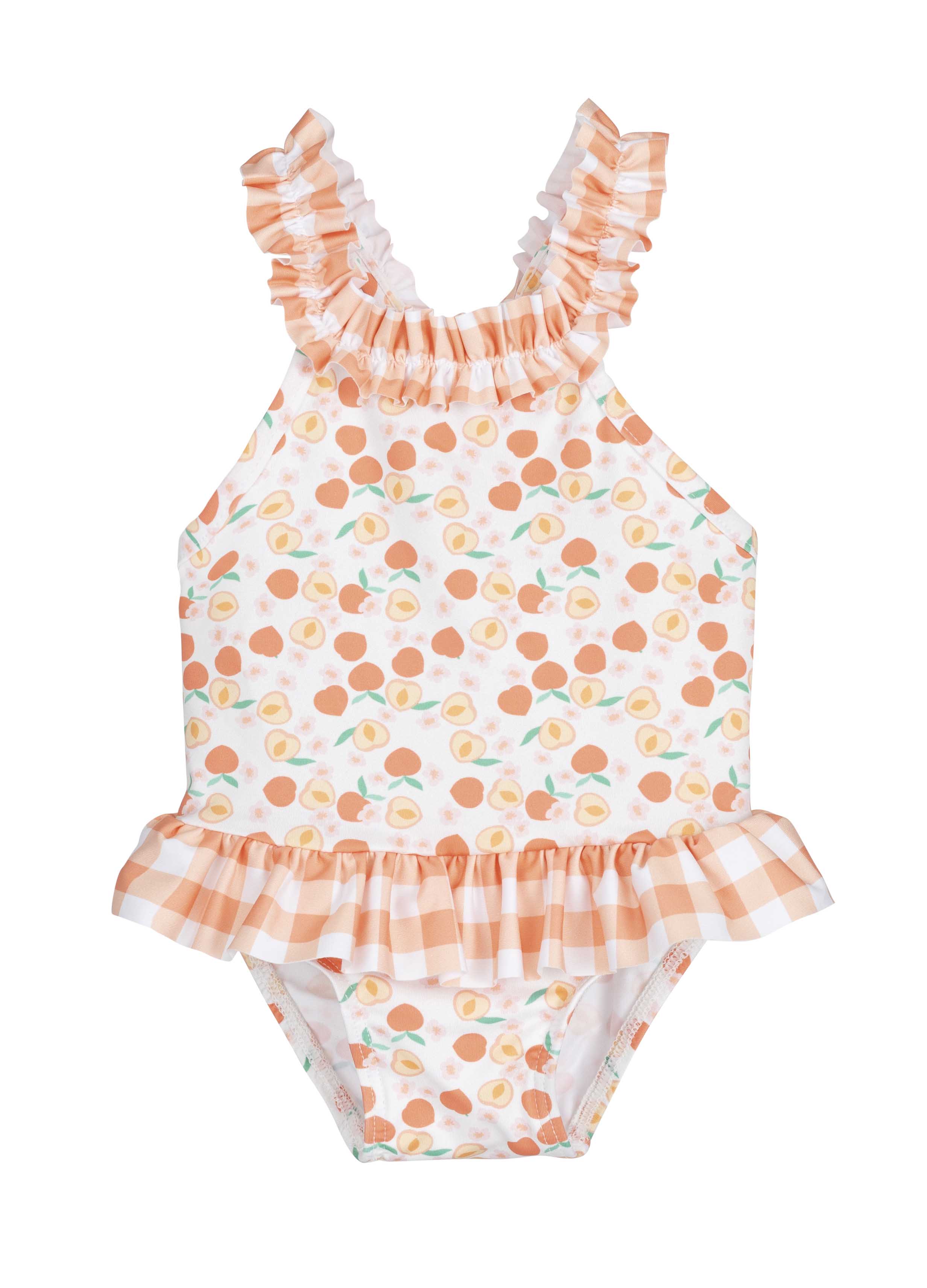 Baby girl peach print swimsuit - ruffle strap one piece infant swimwear