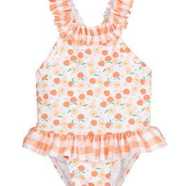 Baby girl peach print swimsuit - ruffle strap one piece infant swimwear