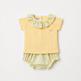 Yellow knit top and floral bloomer set
