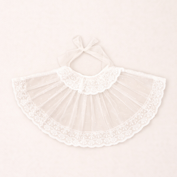 Catherine Sheer Lace Baptismal Cape with Sheer Ribbon Tie