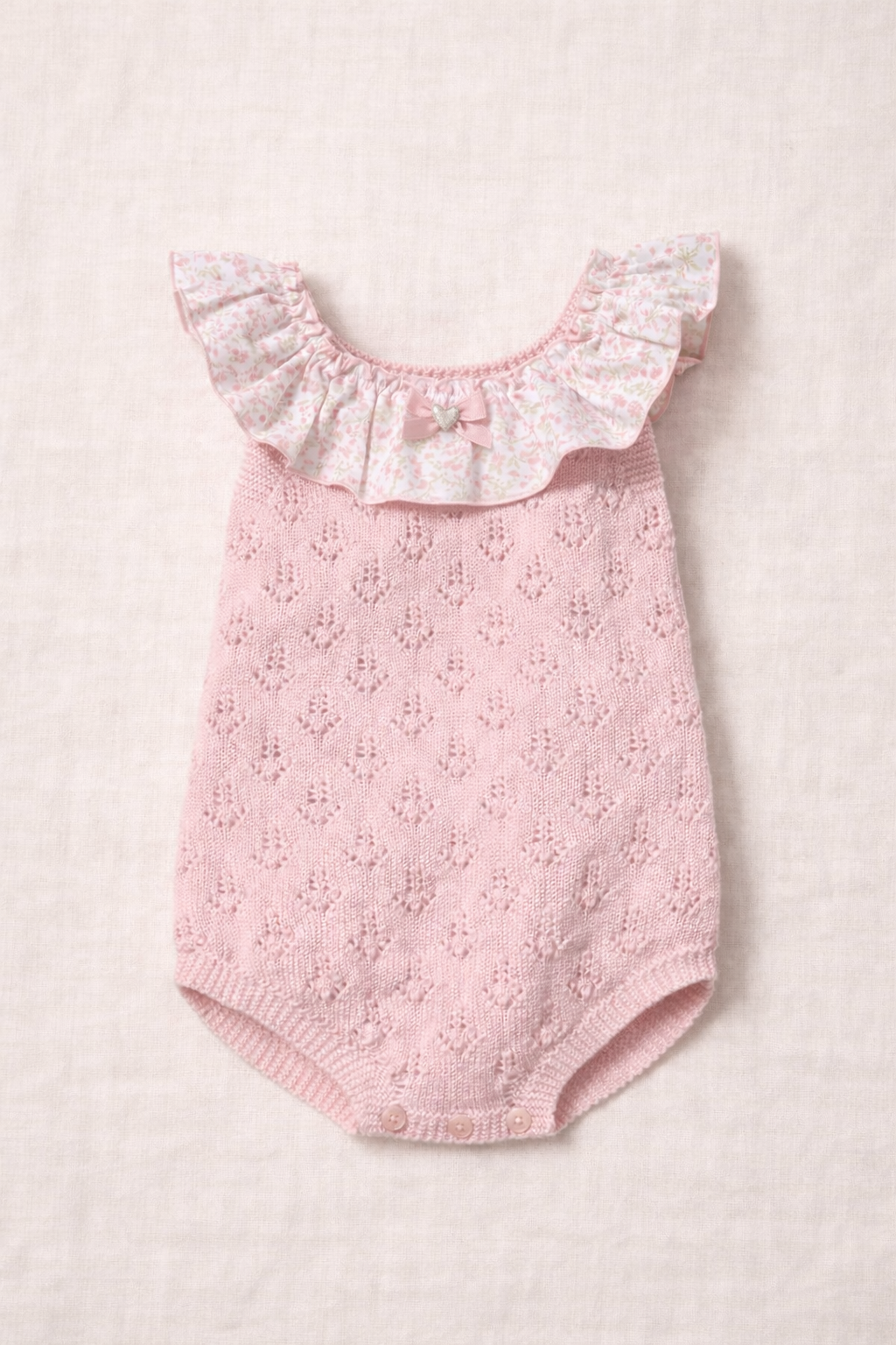 Blush Romper with Floral Ruffle Collar