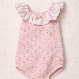 Blush Romper with Floral Ruffle Collar