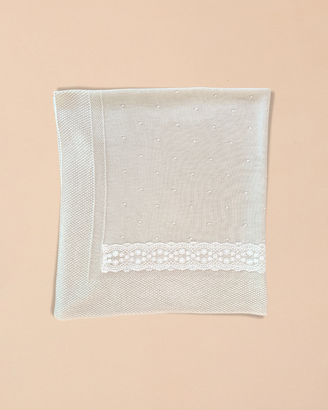 Cream Baptismal Blanket with Lace Detail