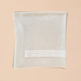 Cream Baptismal Blanket with Lace Detail