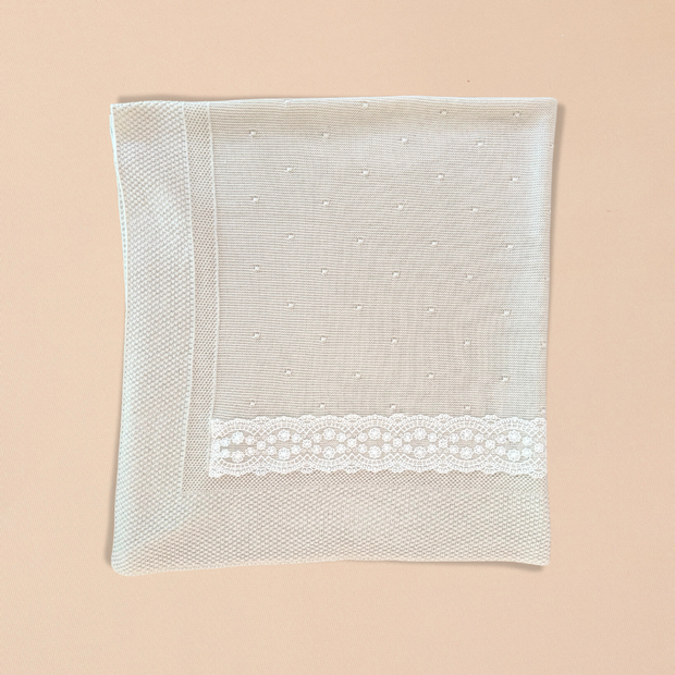 Cream Baptismal Blanket with Lace Detail