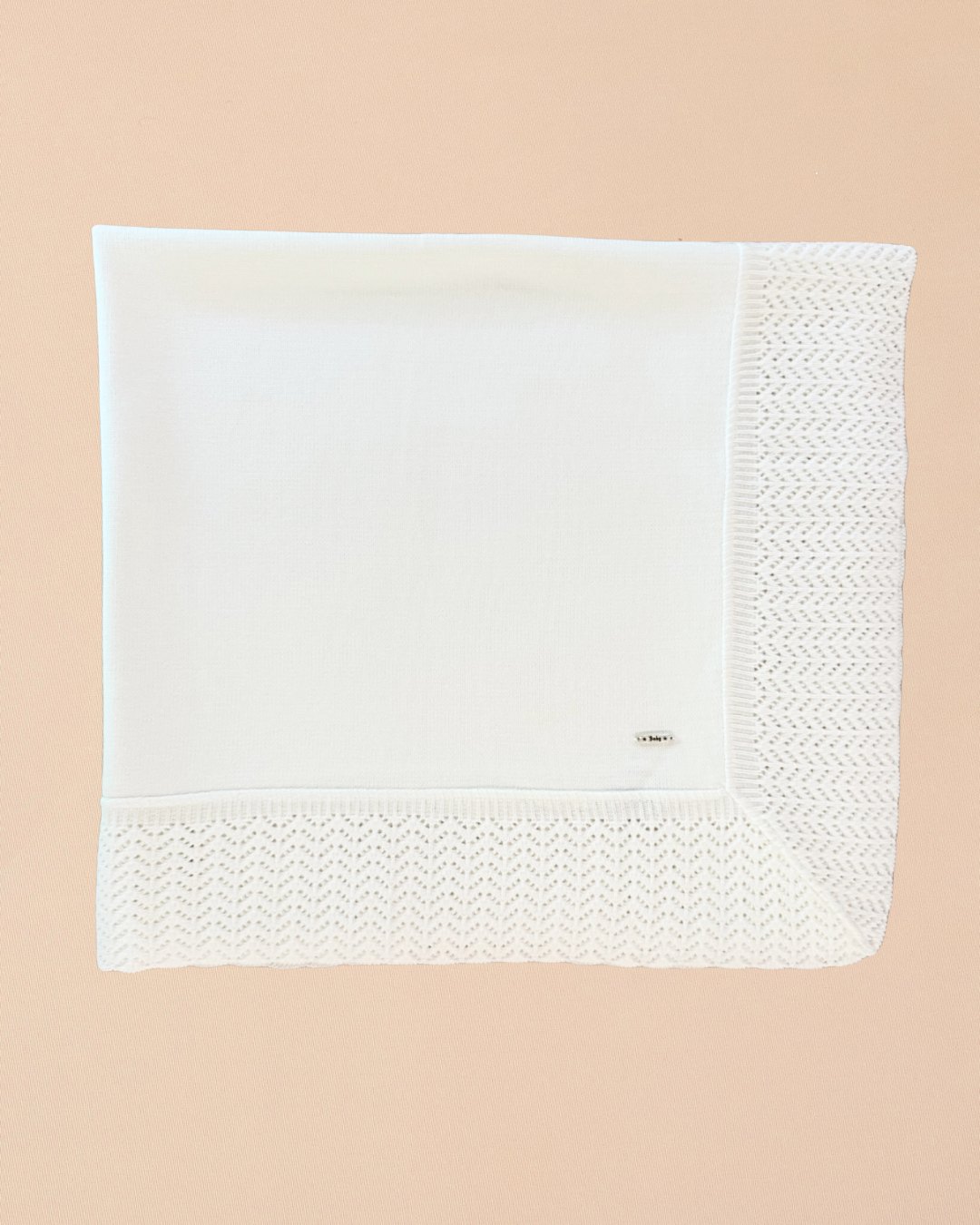 White Baptismal Blanket - Knit Border