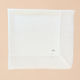 White Baptismal Blanket - Knit Border