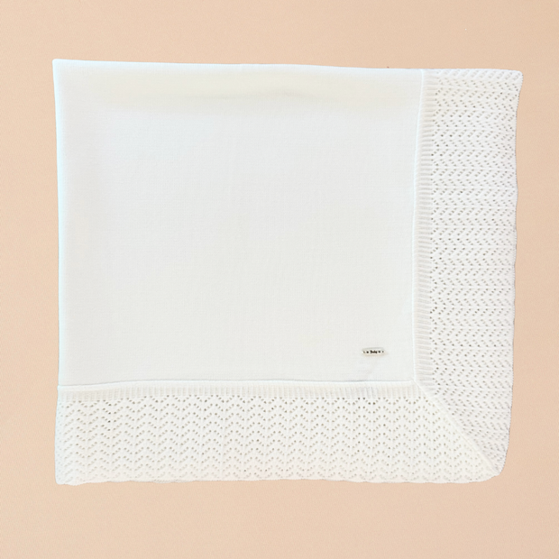 White Baptismal Blanket - Knit Border