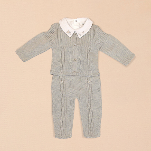 Rafael Knit Cardigan & Trousers with White Embroidered Shirt