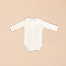 White Baby Bodysuit with Peter Pan Collar & Bird Embroidery