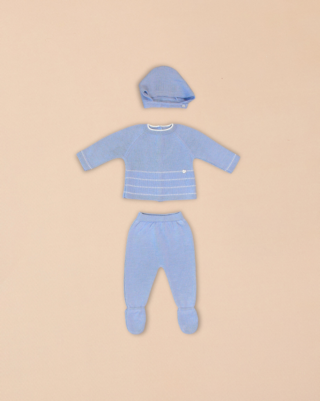 Sky Knit Sweater Set with Footed Pants & Bonnet