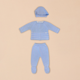 Sky Knit Sweater Set with Footed Pants & Bonnet